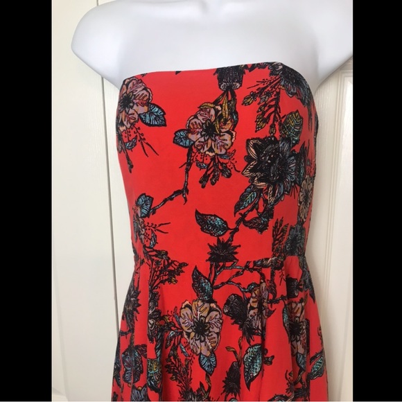 New FREE PEOPLE Mila Strapless Maxi Dress Floral Zebra Red Motif Flowy Boho NWT - Picture 3 of 16